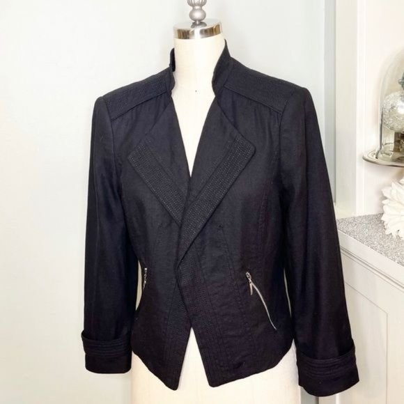 White House Black Market Cropped Linen Blazer Jacket 8 Medium - Picture 6 of 11